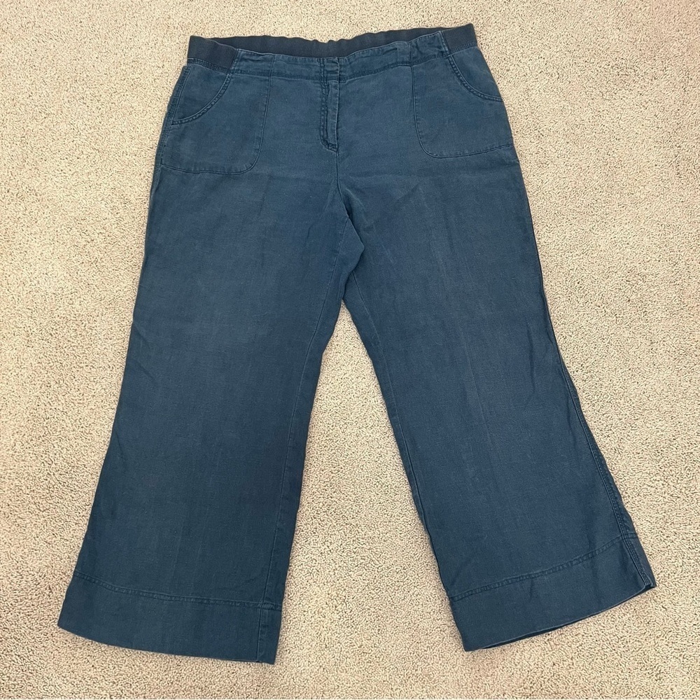J Jill Pure Jill 100% Linen Wide Leg Blue Pants size large